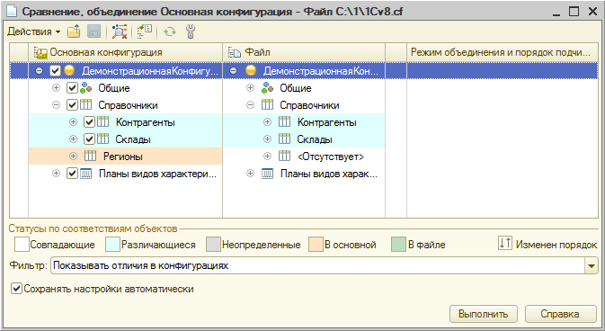 Сравнение и объединение конфигураций